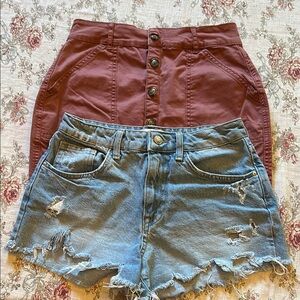 Burgundy Skirt and Distressed Denim Shorts Bundle